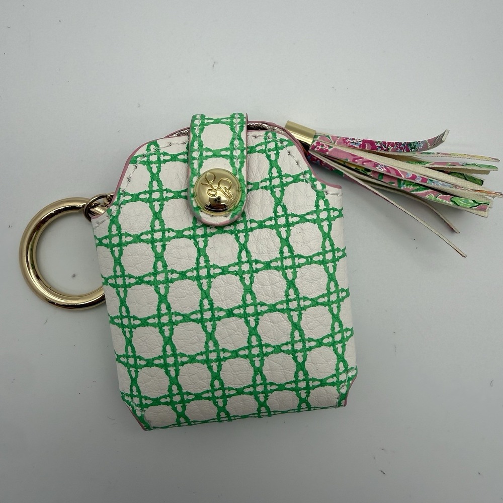 Lilly Pulitzer faux leather wireless earbud case in the Spearmint Caning Print